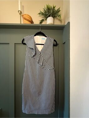 Sleeveless Black and White Gingham Ruffle Midi Dress